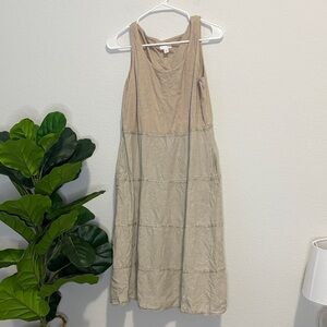 J. Jill Tan 100% linen tiered Midi Dress Small Petite